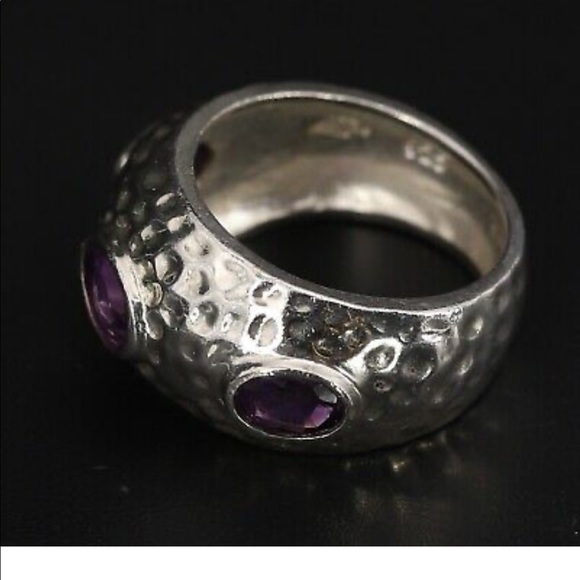 Sterling Silver - ALUMA Amethyst Hammered Tapered Band Ring Size 6.75 - 8g - Picture 2 of 5